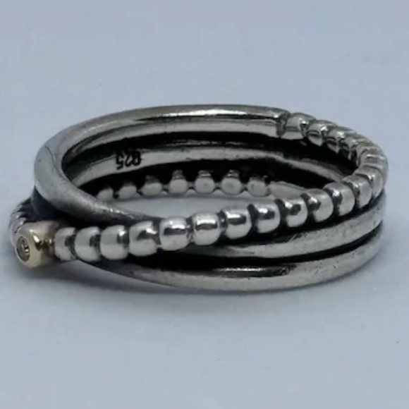 Pandora Rising Star 14k Gold & Sterling Silver Diamond Twist Beaded Ring - Picture 8 of 11